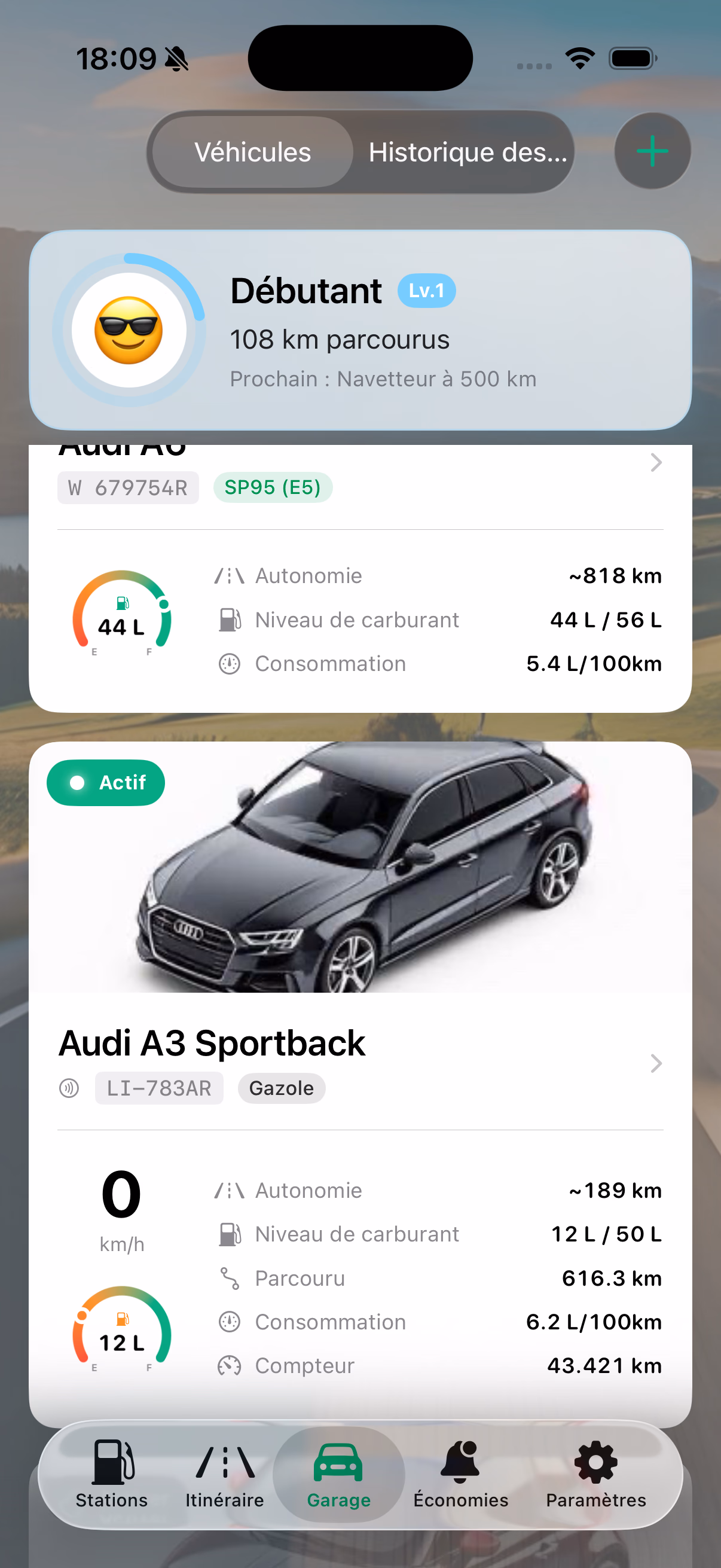 Garage avec niveau et véhicules
