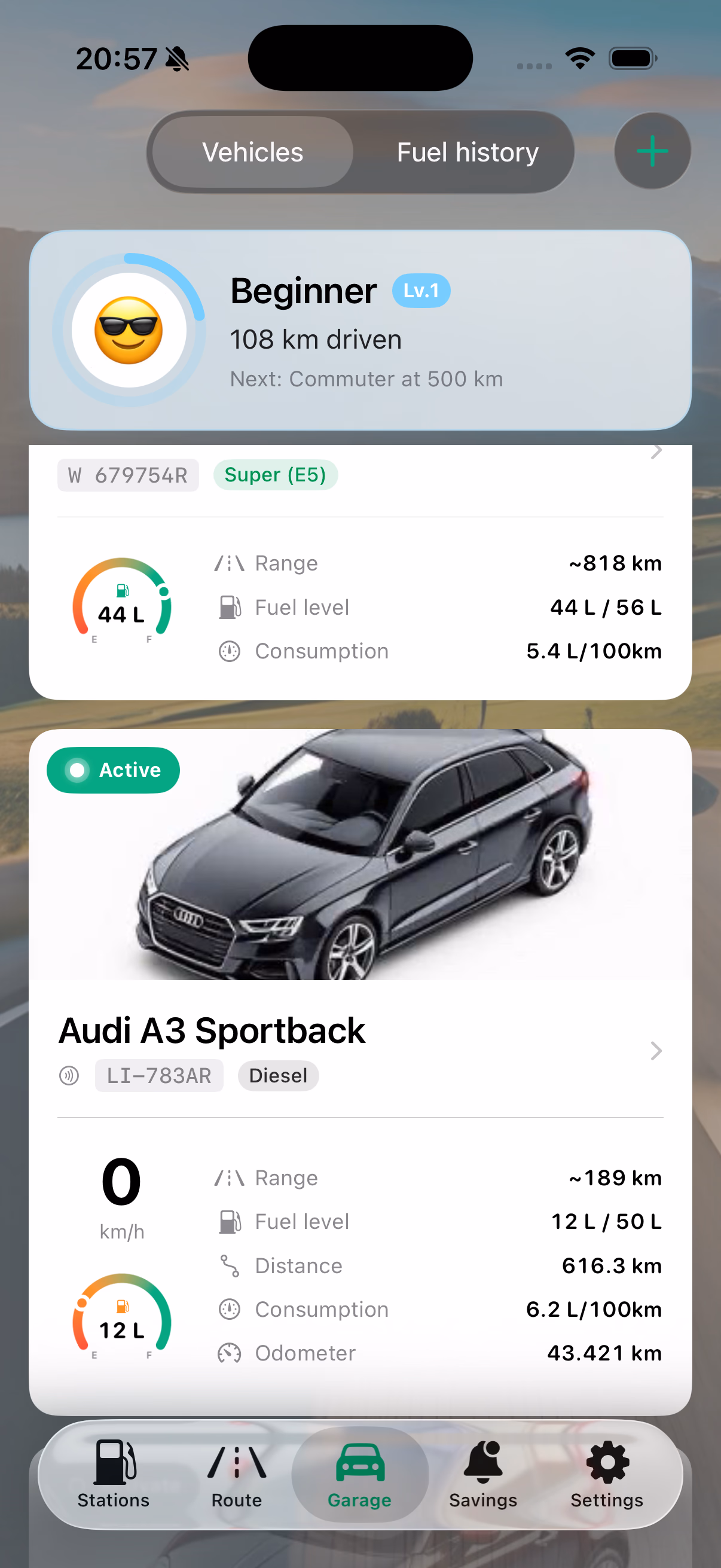 Garage with fuel level & vehicles