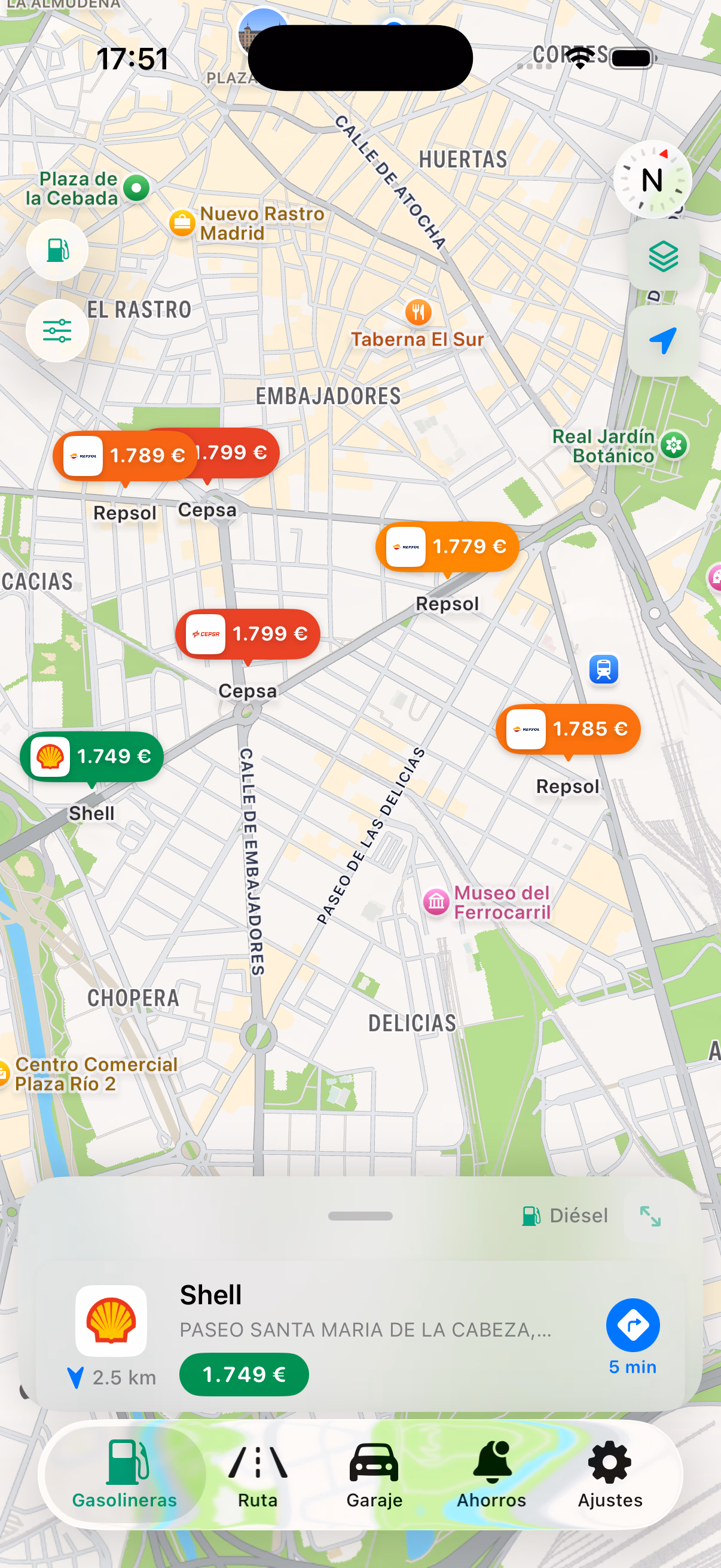 Mapa con precios en tiempo real codificados por color