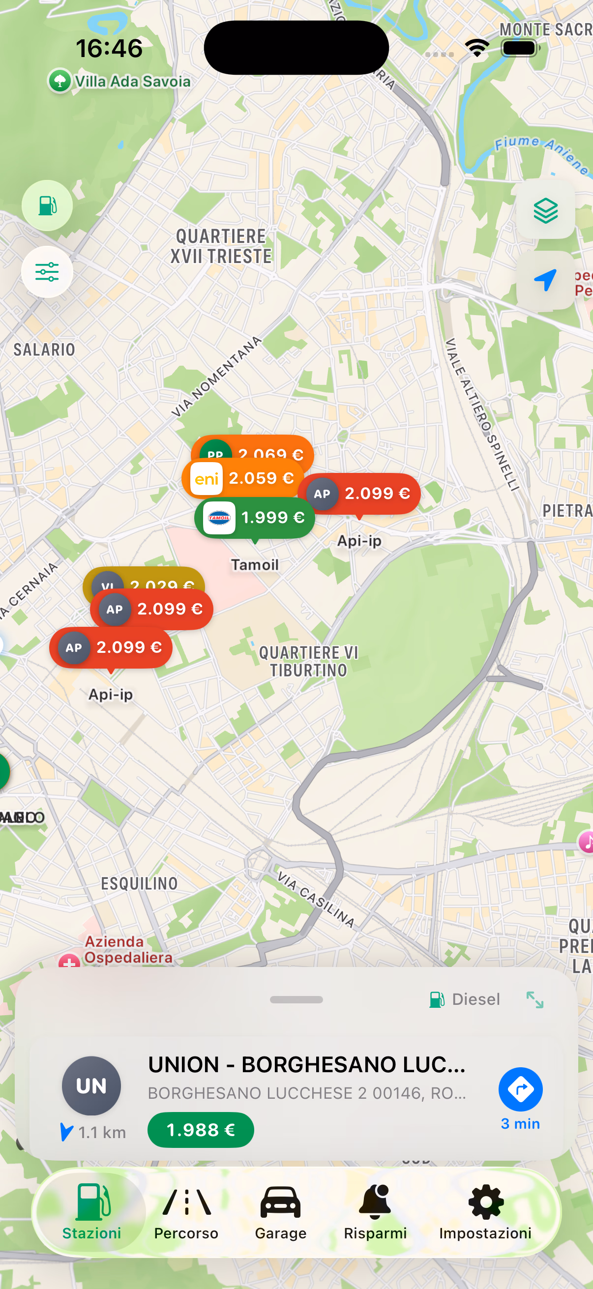 Mappa con prezzi in tempo reale codificati a colori